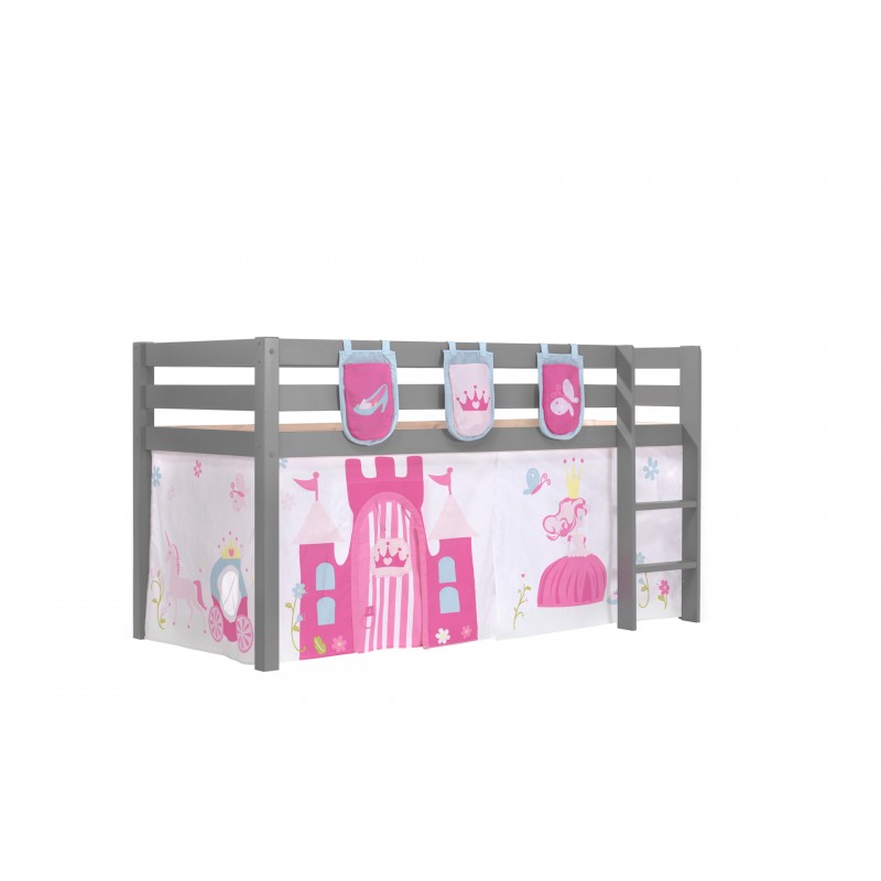 Halvhøj seng med forhæng – Pino Princess, grå billede