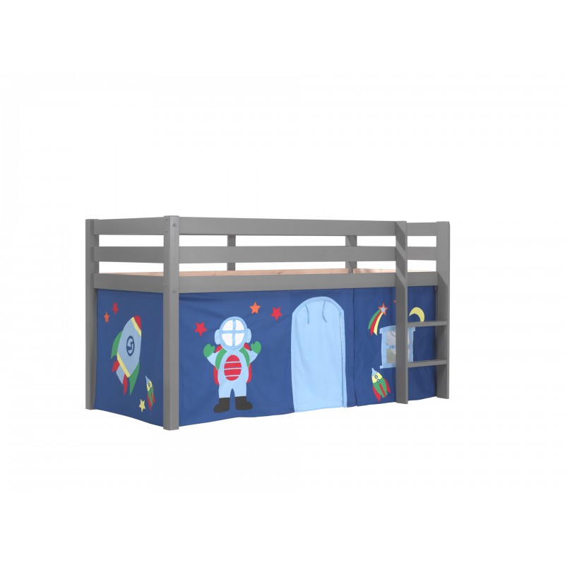 Halvhøj seng med forhæng – Pino, grå Astro billede