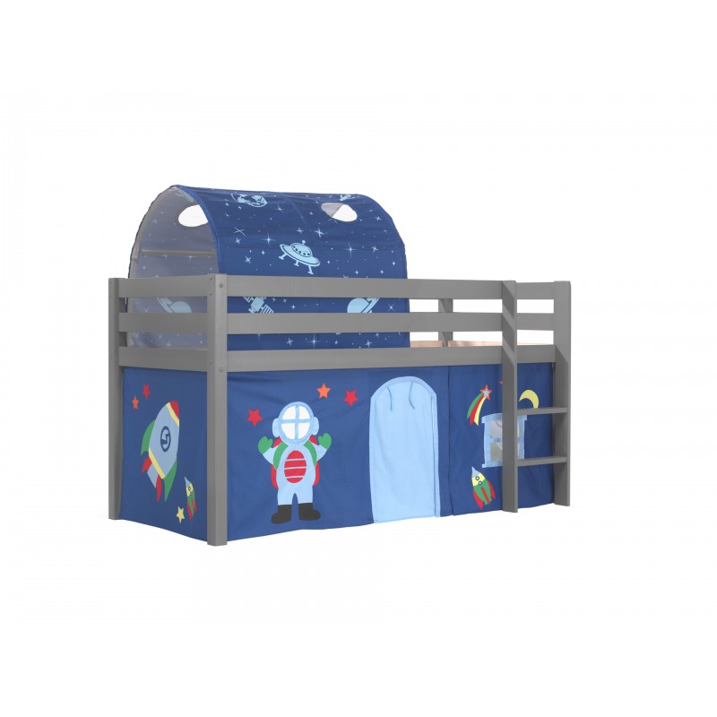 Halvhøj seng med forhæng og tunnel – Pino, grå, Astro billede