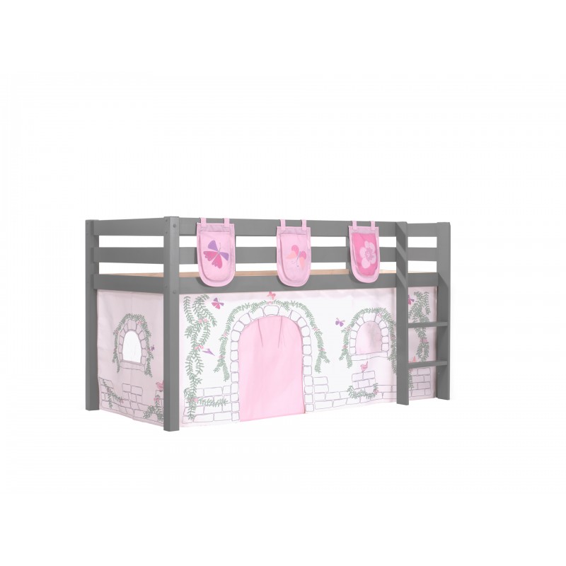 Halvhøj seng med forhæng - Pino Grå Birdy