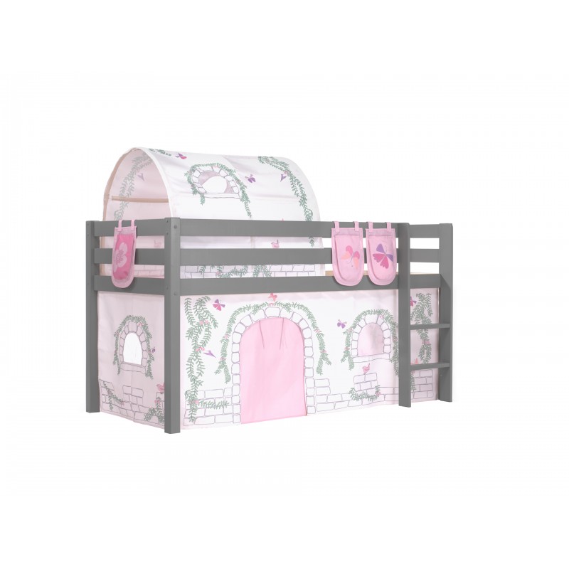 Halvhøj seng med forhæng og tunnel – Pino, grå billede