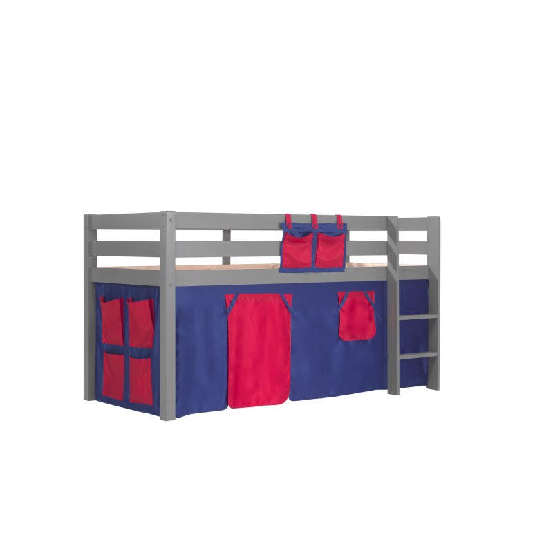 Halvhøj seng med forhæng - Pino, grå