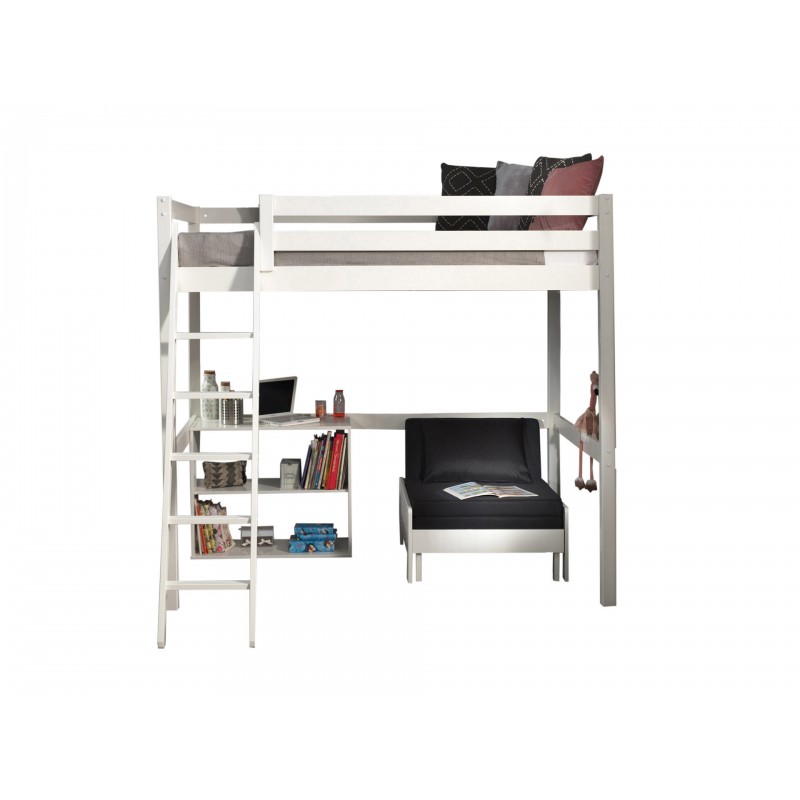 Højbedseng med reol og sovesofa 140 x 200 cm – Pino, hvid billede