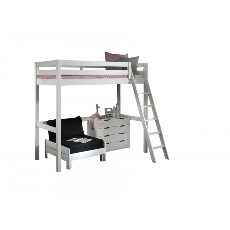 Halvhøj seng med sofa og kommode 90 x 200 – Pino, hvid billede