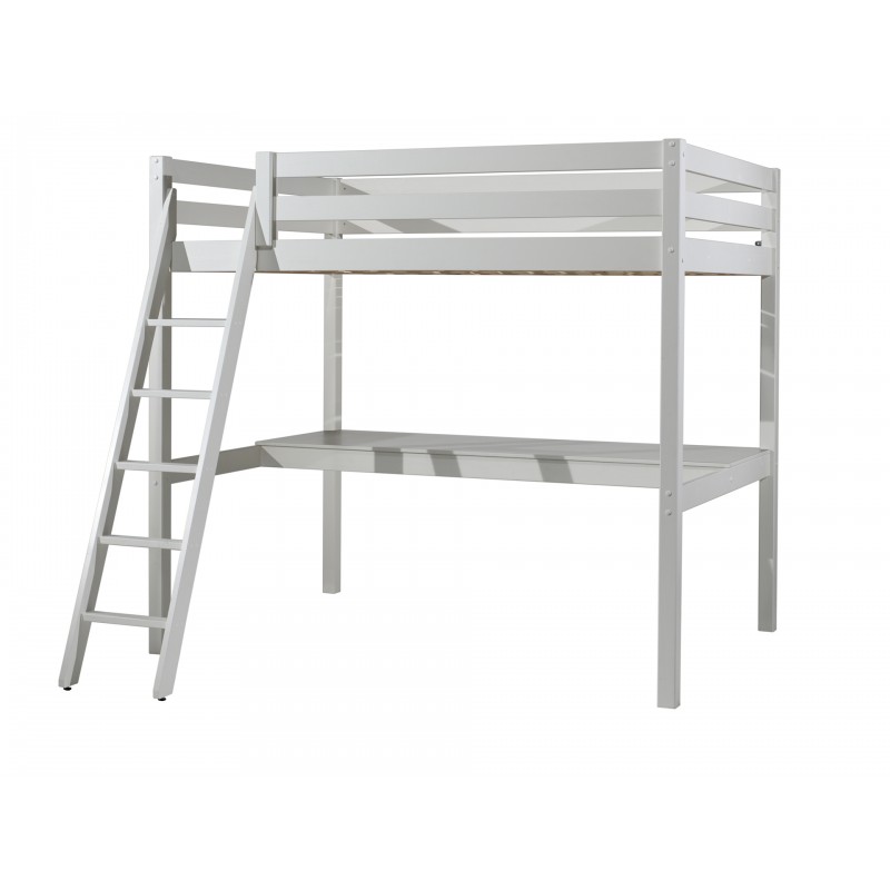 Højbedseng med skrivebord Pino 140 x 200 cm – hvid billede