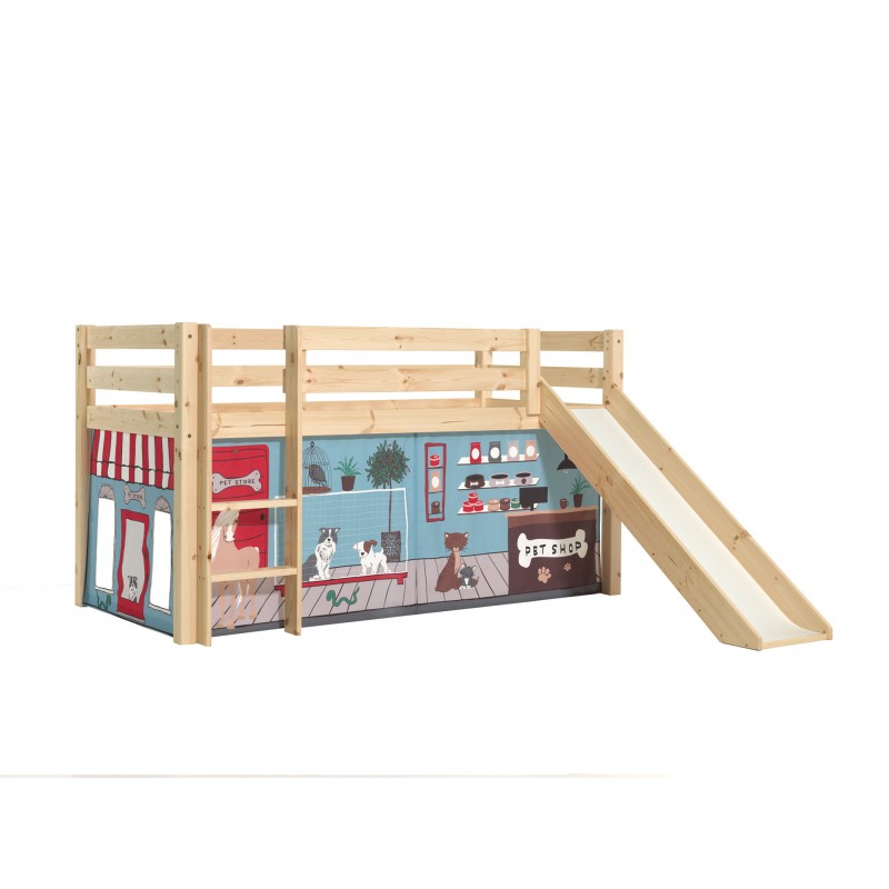 Halvhøj seng med rutsjebane - Pino, natur, Pet Shop forhæng