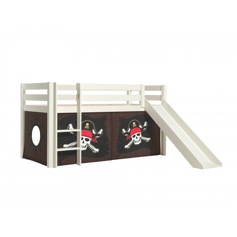 Halvhøj seng med rutsjebane – Pino, hvid, Caribian Pirates billede