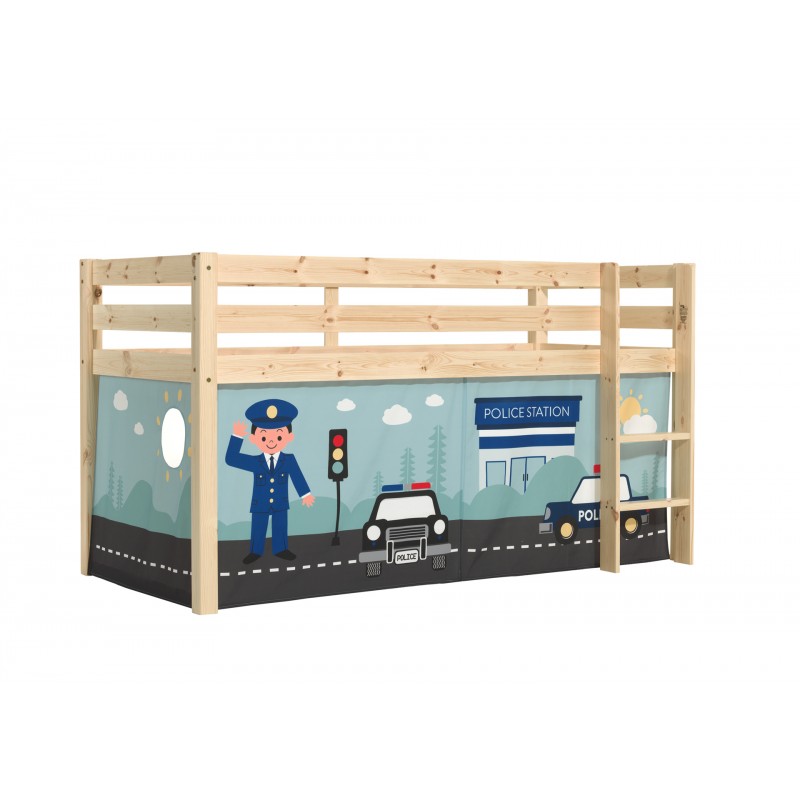 Halvhøj seng til børn med forhæng - Pino, natur