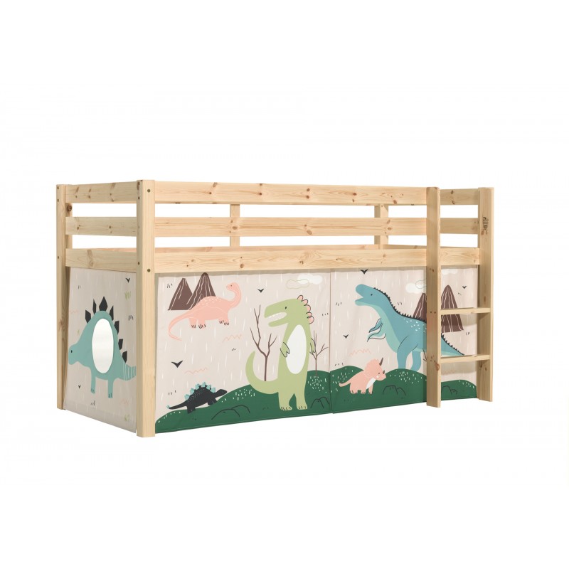 Halvhøj seng med forhæng - Pino Natur Dino