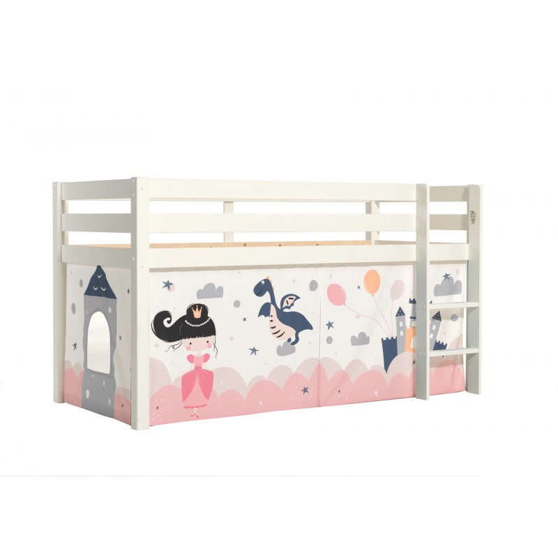 Halvhøj seng med forhæng - Pino, hvid, Princess Sophie