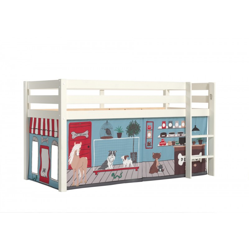 Halvhøj seng med forhæng – Pino, hvid, Pet Shop billede