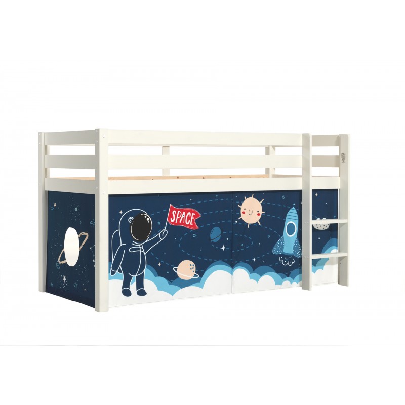 Halvhøj seng til børn – Pino, hvid med Space forhæng billede