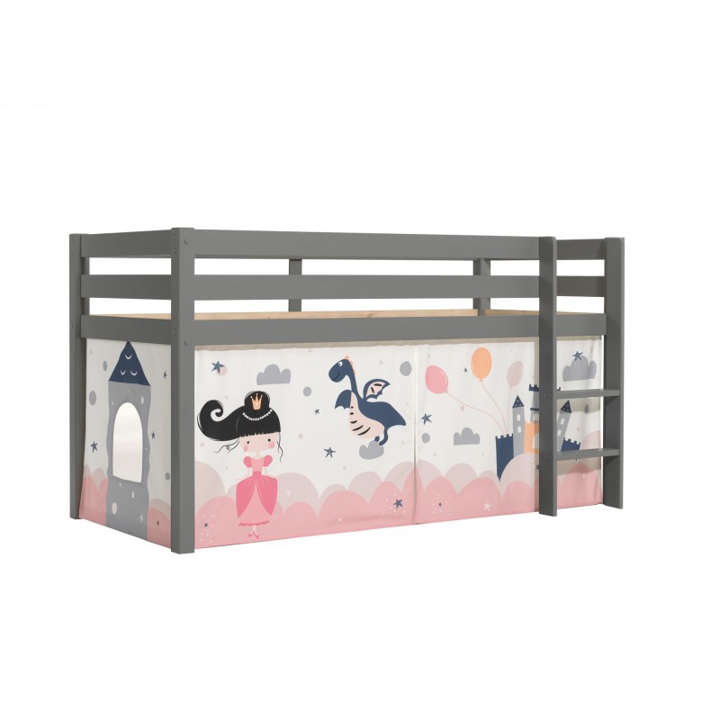 Halvhøj seng med forhæng – Pino, grå, Princess Sophie billede