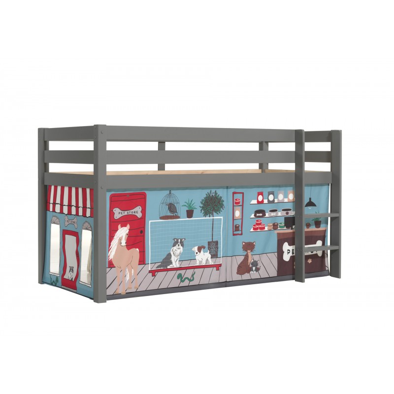 Halvhøj seng med forhæng - Pino, grå (Pet Shop)