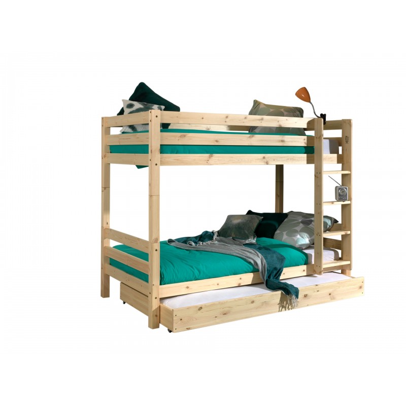 Køjeseng med udtræksskuffe - Pino, natur (h160 cm)