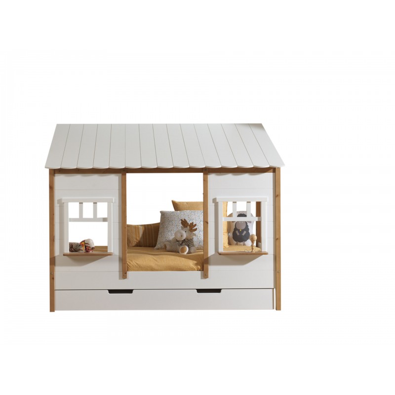 Børneseng hus med skuffe 90×200 cm - Hvid (HOUSEBED)