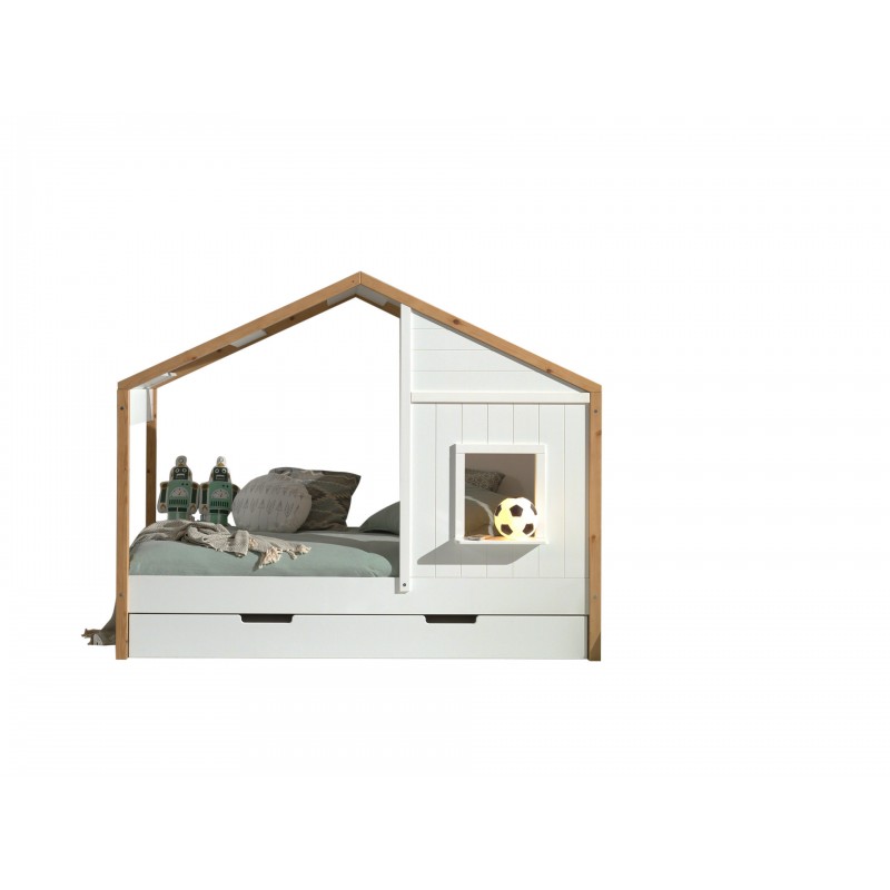 Husseng med udtræksskuffe Babs 90 x 200 cm – Hvid/Natur billede