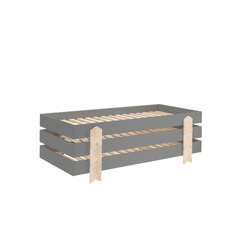 Børneseng sæt 90 × 200 cm - Modulo, grå (3 stk., stabelbare)