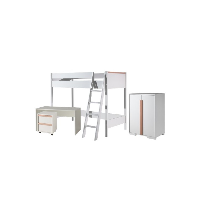 Halvhøj seng med skrivebord og skab 90 x 200 – London, hvid billede