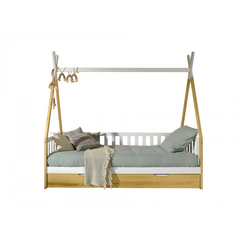 Børneseng tipi med skuffe 90×200 cm – natur/hvid billede