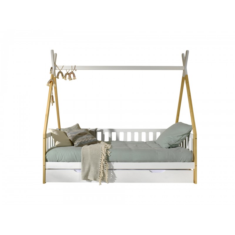 Børneseng tipi med skuffe 90×200 cm – natur/hvid billede