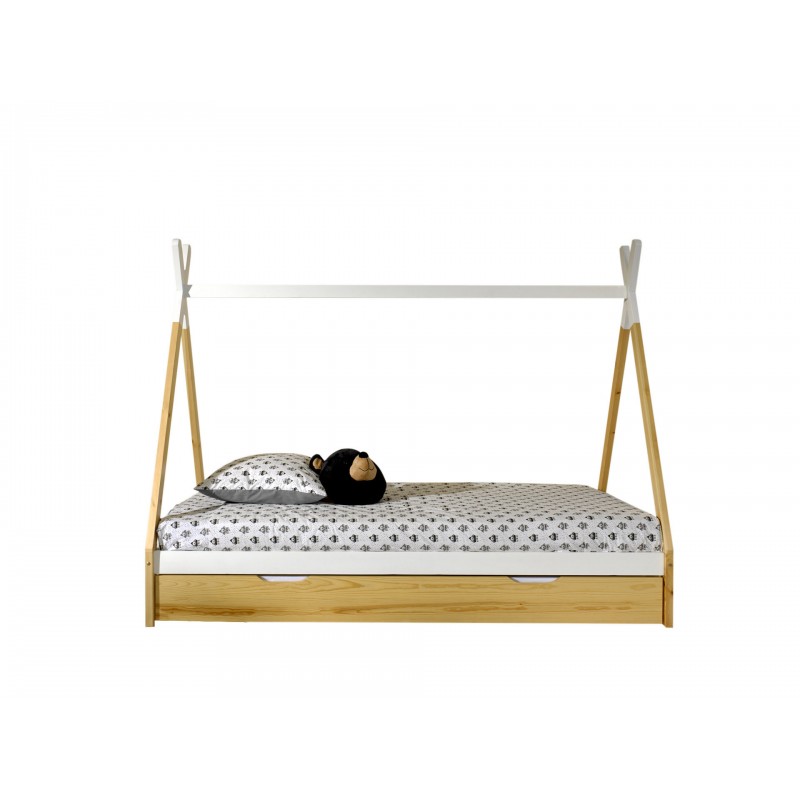 Børneseng tipi med skuffe 90 × 200 cm – natur/hvid billede