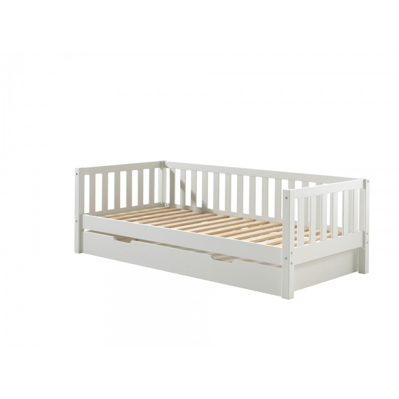 Børneseng med skuffe i massiv fyr, Fritz (90 × 200 cm) – hvid billede