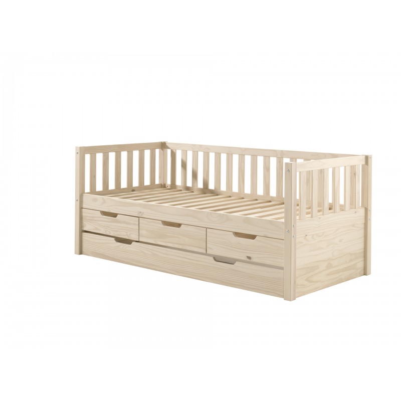 Børneseng med opbevaring FRITZ sæt 90×190/200 cm – natur billede