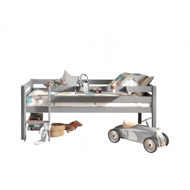 Halvhøj børneseng med stige – Pino Sæt, grå billede