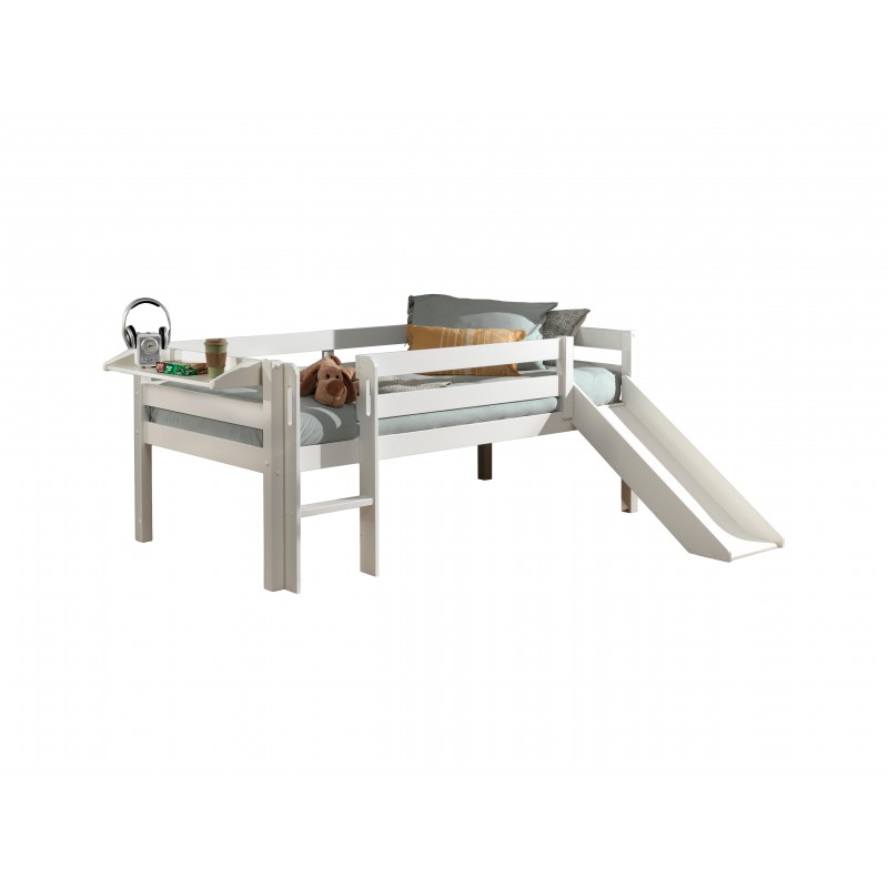 Halvhøj børneseng med rutsjebane - Pino, hvid