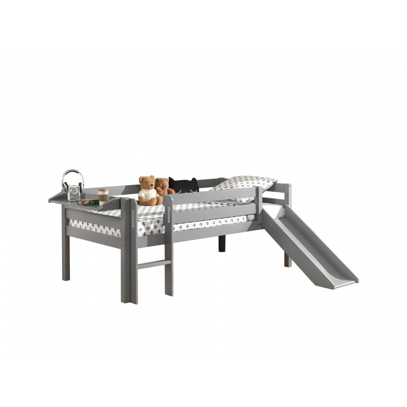 Halvhøj børneseng med rutsjebane – Pino, grå billede