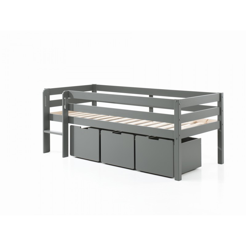 Halvhøj seng med skuffer - Pino, grå