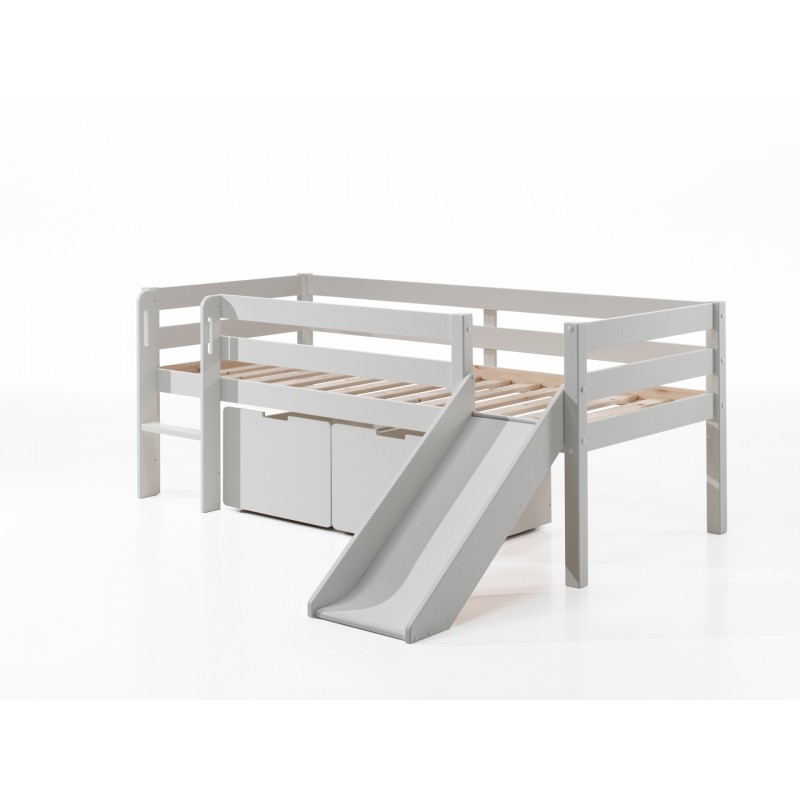 Halvhøj seng med rutsjebane - Pino Sæt, hvid