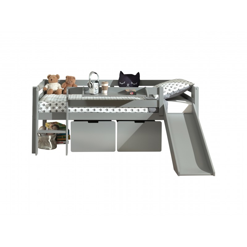 Halvhøj seng med rutsjebane - Pino sæt, grå