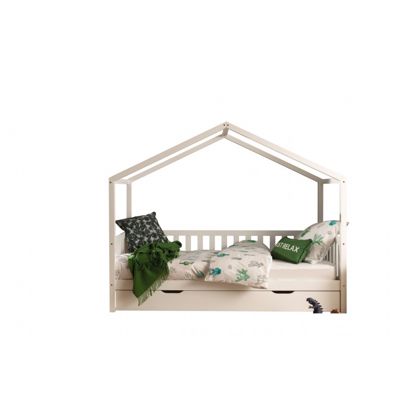 Børneseng hus med skuffe - Dallas sæt, hvid (90 × 200 cm)