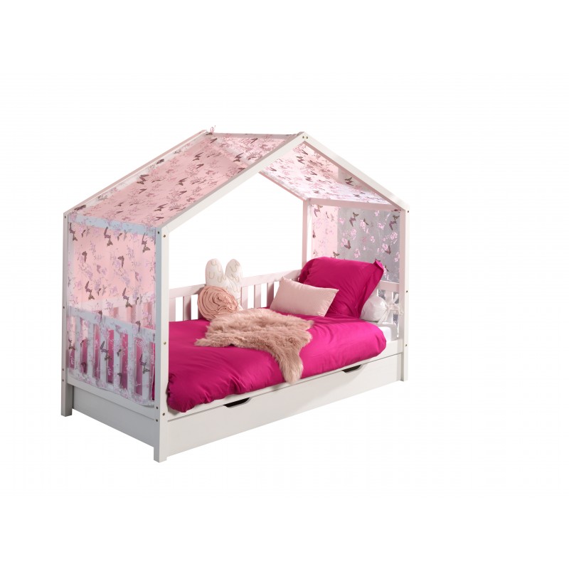 Husseng til børn med skuffe og tekstilsæt – Dallas, hvid (90 x 200 cm / 90 x 190 cm) billede