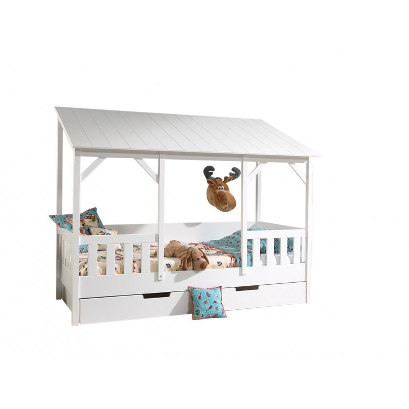 Børneseng hus med skuffe – Housebed sæt, hvid (90 × 200 cm) billede