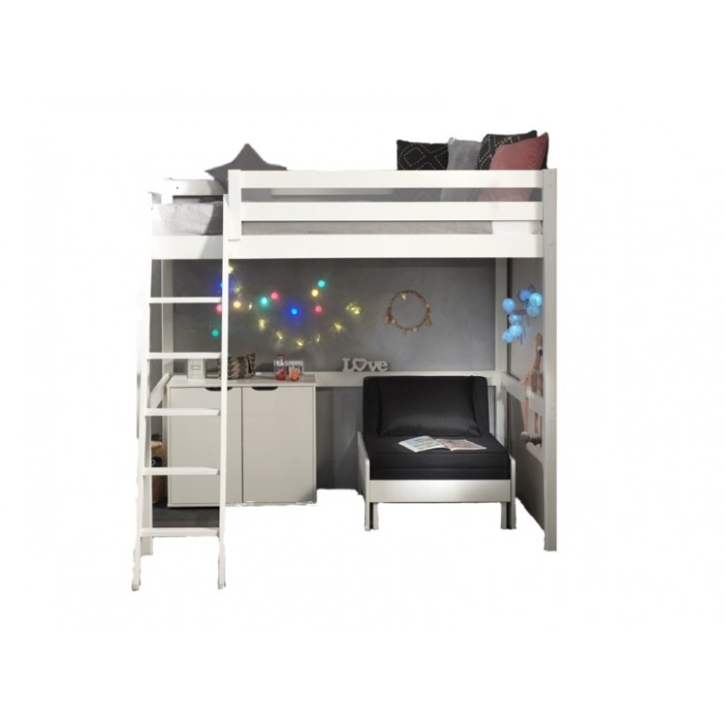 Høj juniorseng med sofa og kommode – Pino (140 × 200 cm) hvid billede