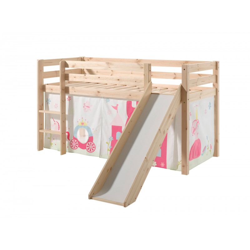Halvhøj seng med rutsjebane – Pino, natur med prinsesseforhæng billede
