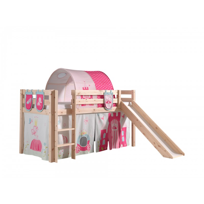 Halvhøj seng med rutsjebane – Pino, natur, Princess gardin og tunnel billede