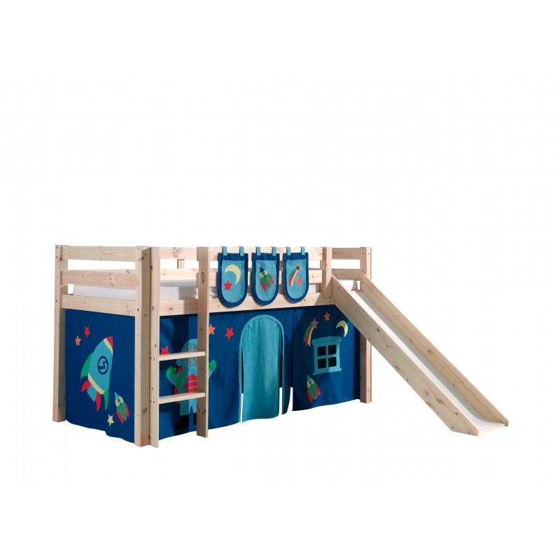 Halvhøj seng med rutsjebane Pino - natur, med Astro forhæng og lommer