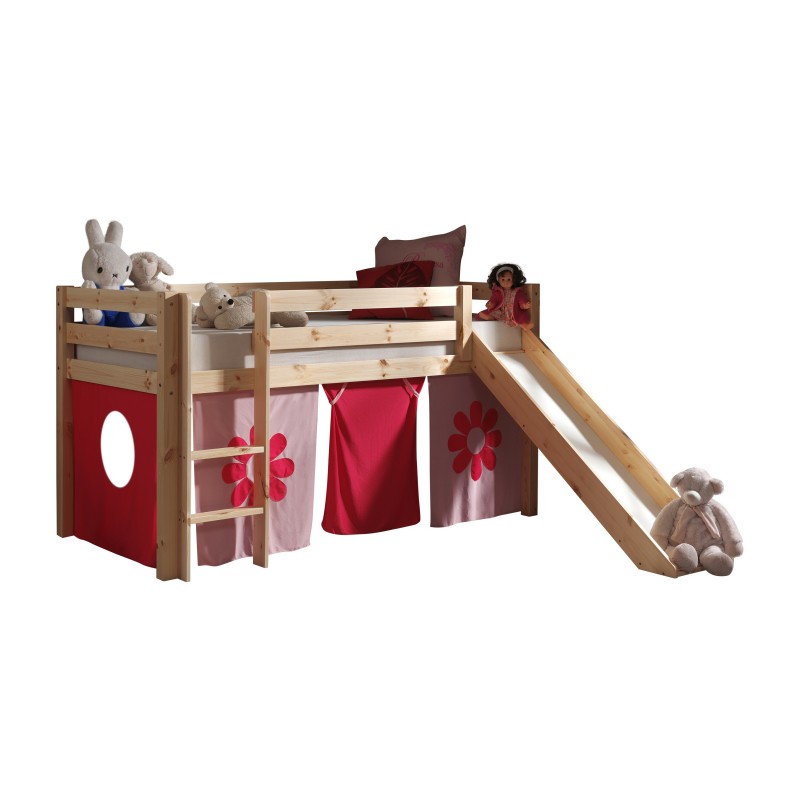 Halvhøj seng med rutsjebane – Pino, natur med pink Flower forhæng billede