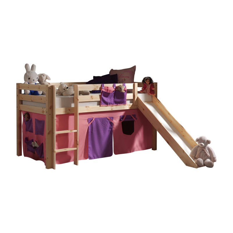 Halvhøj seng med rutsjebane – Pino, natur med Bella forhæng billede