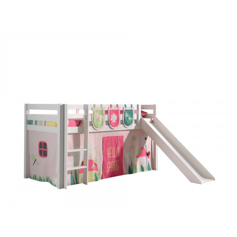 Halvhøj seng med rutsjebane – Pino, hvid billede