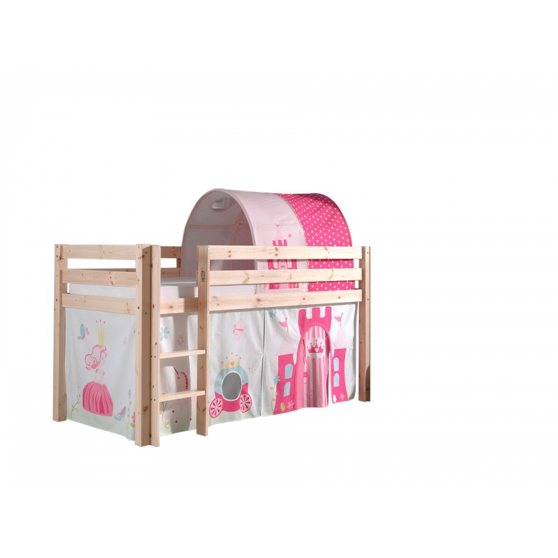 Halvhøj seng til børn Pino – natur med Prinsesse forhæng og tunnel billede
