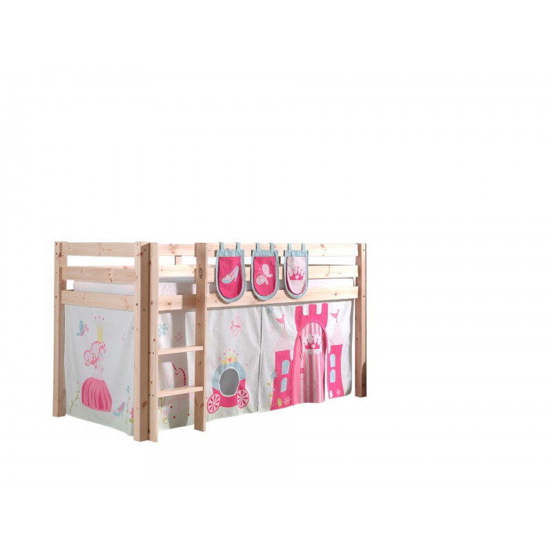 Halvhøj seng til børn Pino – natur med prinsesseforhæng og 3 lommer billede