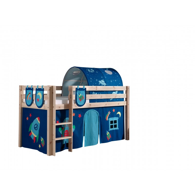 Halvhøj seng til børn Pino - Natur med Astro forhæng og tunnel