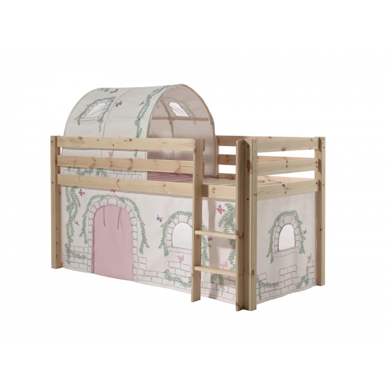 Halvhøj børneseng med forhæng og tunnel – Pino, natur billede