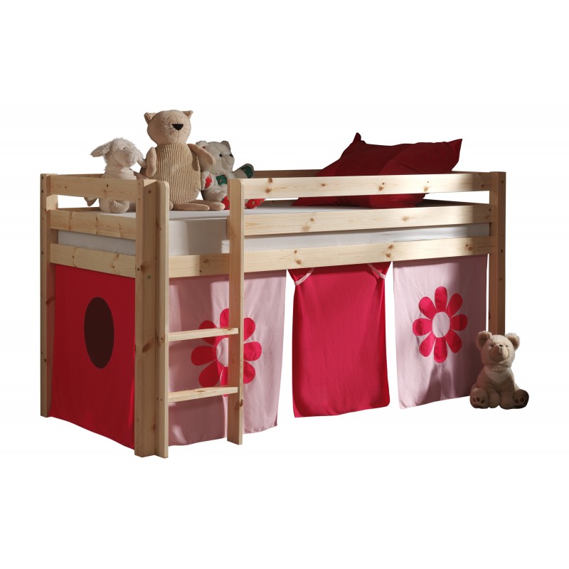 Halvhøj seng med forhæng – PINO, natur og Pink Flower billede