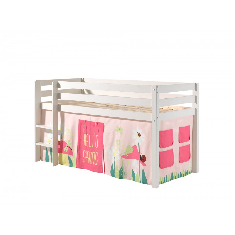 Halvhøj seng med forhæng – Pino, hvid, Spring billede